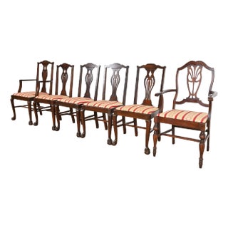 Berkey & Gay Style Antique Georgian Carved Walnut Dining Chairs, Circa 1920s For Sale