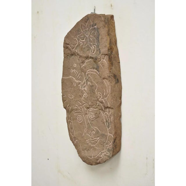 Late 20th Century Eugene Gauss Mid Century Figural Carved Red Stone Picasso Style Wall Sculpture For Sale In Philadelphia - Image 6 of 12