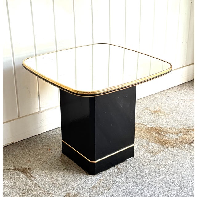 Postmodern Black/Gold Mirror-Top Side Table For Sale - Image 4 of 5