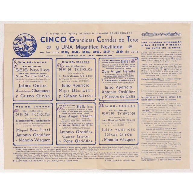 1930's Spanish Bullfighting Poster, Plaza De Toro, Valencia (Set of 4) For Sale - Image 9 of 11