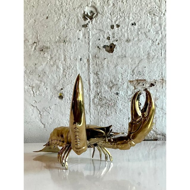 Metal Late 20th Century Vintage Boho Monumental Polished Brass Lobster For Sale - Image 7 of 8
