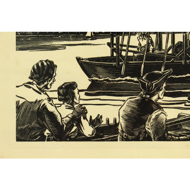 Illustration Roland Harper American Woodblock Print of "The Perseverance" Steamboat Demo in 1787 For Sale - Image 3 of 8