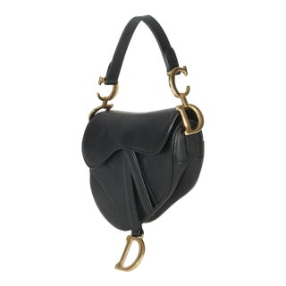 Black Grained Calfskin Mini Saddle Bag For Sale