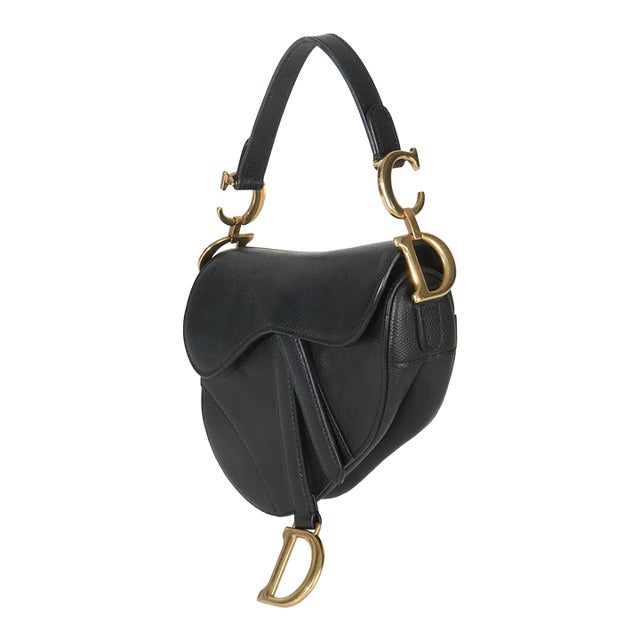 Black Grained Calfskin Mini Saddle Bag For Sale