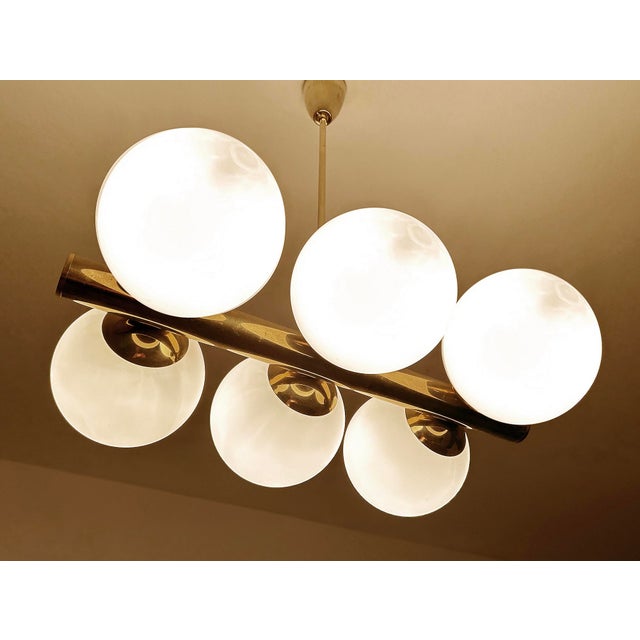 Vintage Glass Pendant Light in the style of Stilnovo, 1950s For Sale - Image 6 of 18