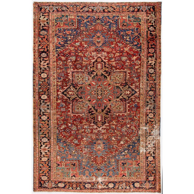 Early 20th Century Antique Distressed Persian Heriz Wool Rug For Sale - Image 11 of 11