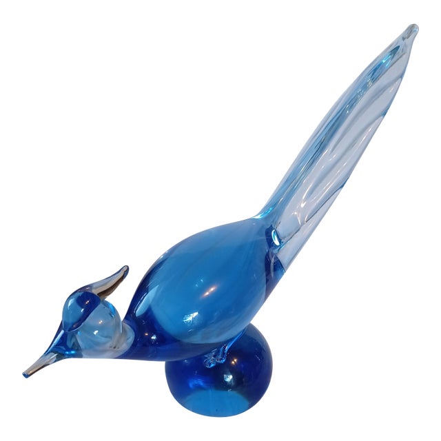 1960s Tiffin "Copen Blue " Art Glass Pheasant. For Sale