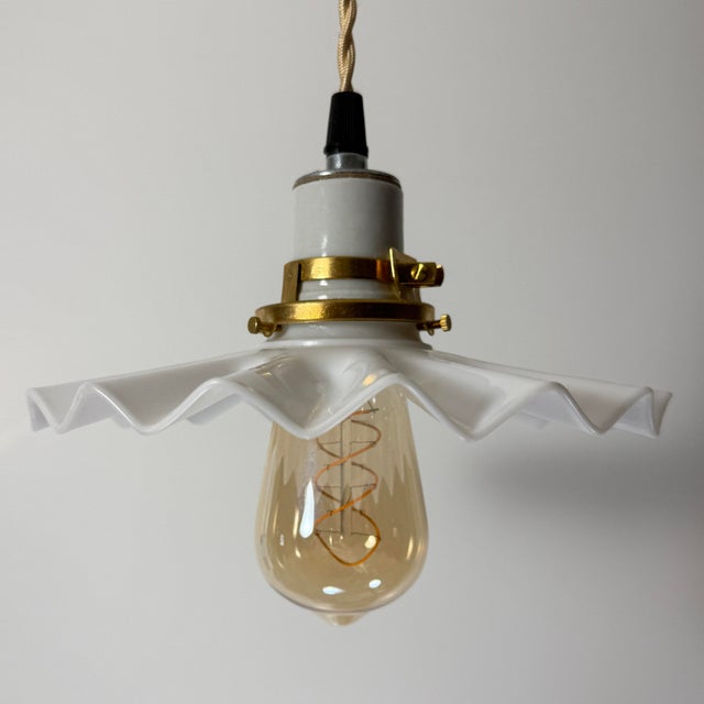 Antique White Opaline Glass “Frill” Pendant Light, 1930s For Sale - Image 4 of 7