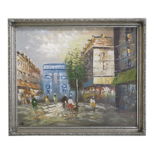 1990s Paris Street Scene Oil Painting on Canvas ~ Silver Frame