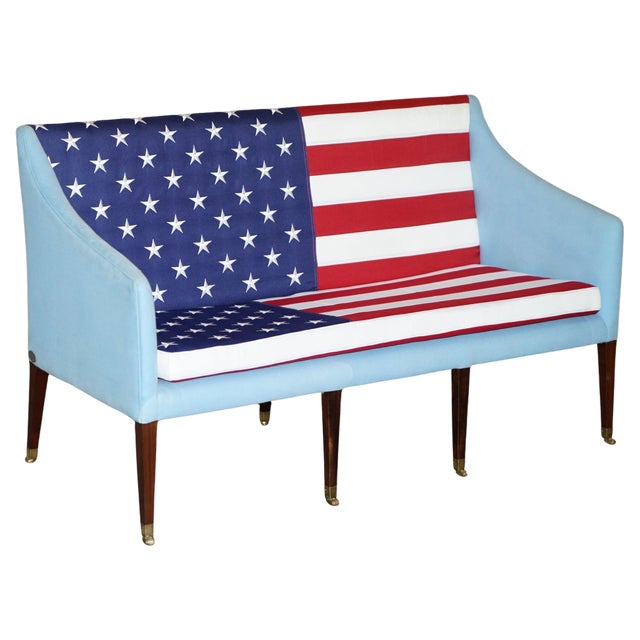 Antique Georgian Sofa Upholstered with American Flag Stars & Stripes, USA, 1820s For Sale