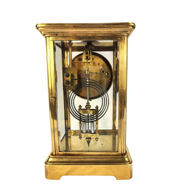 Art Deco Antique French H&h Crystal 8-Day Regulator Clock - Gilt Brass & Beveled Glass For Sale - Image 3 of 12