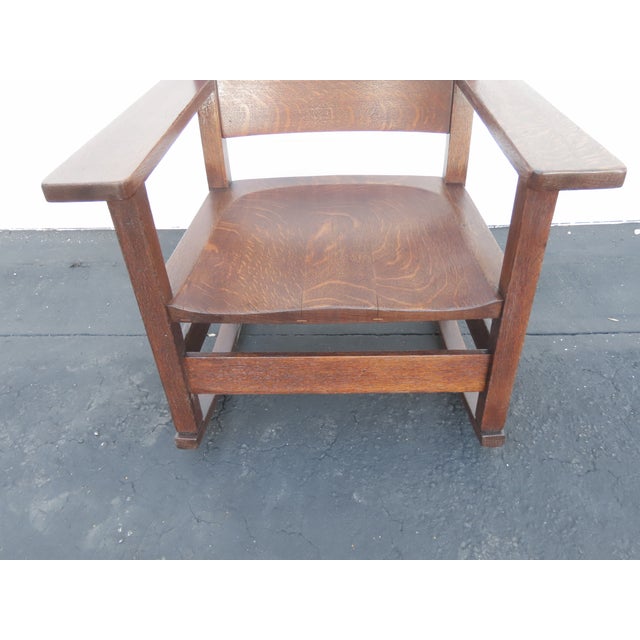 Early 1900s Art and Craft Tiger Oak Rocking Chair 6409 For Sale - Image 10 of 15