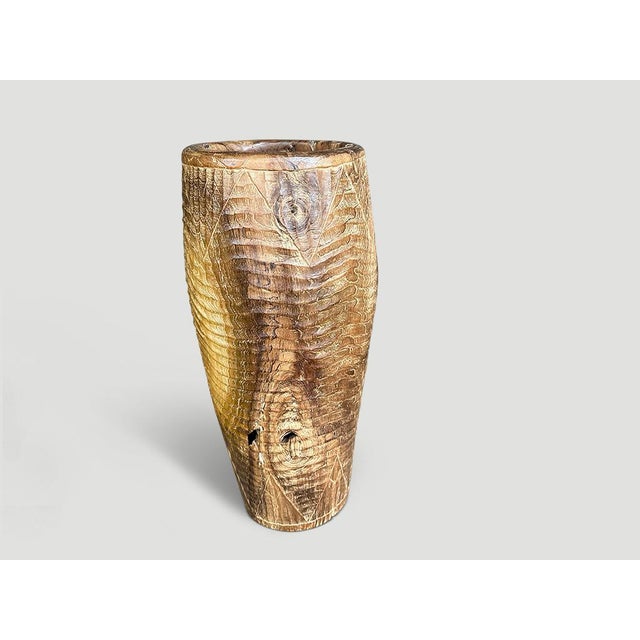 2010s Impressive Teak Wood Hand Carved Container For Sale - Image 5 of 5