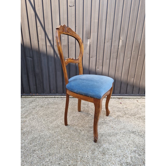 Louis Philippe Chairs in Walnut and Blue Velvet, 1950s, Set of 5 For Sale - Image 6 of 15