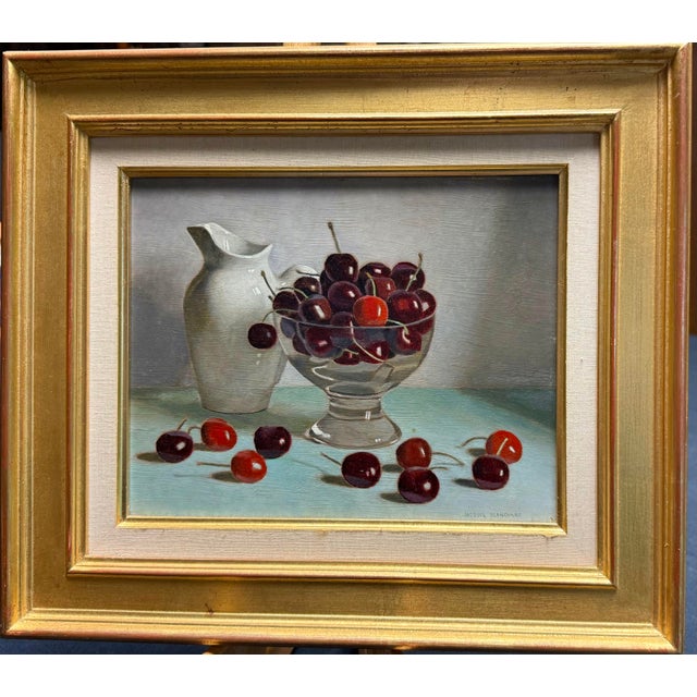 Mid 20th Century Jacques Blanchard Original Oil Painting Still Life Cherries Signed Gold Framed For Sale - Image 4 of 10