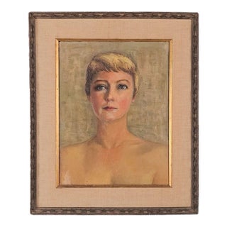 Mid-Century Painting of Beautiful Woman, France Circa 1960 For Sale