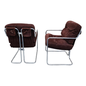 Pair of Vintage Milo Baughman for Thayer Coggin Suede and Chrome Armchairs [Unsigned]