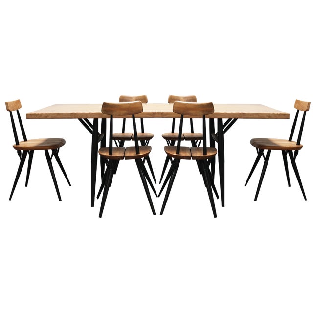 Pirkka Design Dining Room Set by Ilmari Tapiovaara for Laukaan Puu, 1955, Set of 7 For Sale