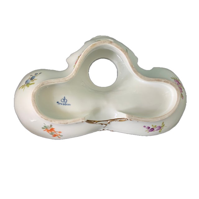 Ceramic Antique Dresden Porcelain Inkwell & Pen Tray Handpainted For Sale - Image 7 of 12