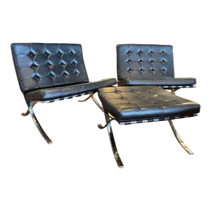 Mid 20th Century Ludwig Mies Van Der Rohe and Lilly Reich Barcelona Collection, 2 Chairs & 1 Ottoman