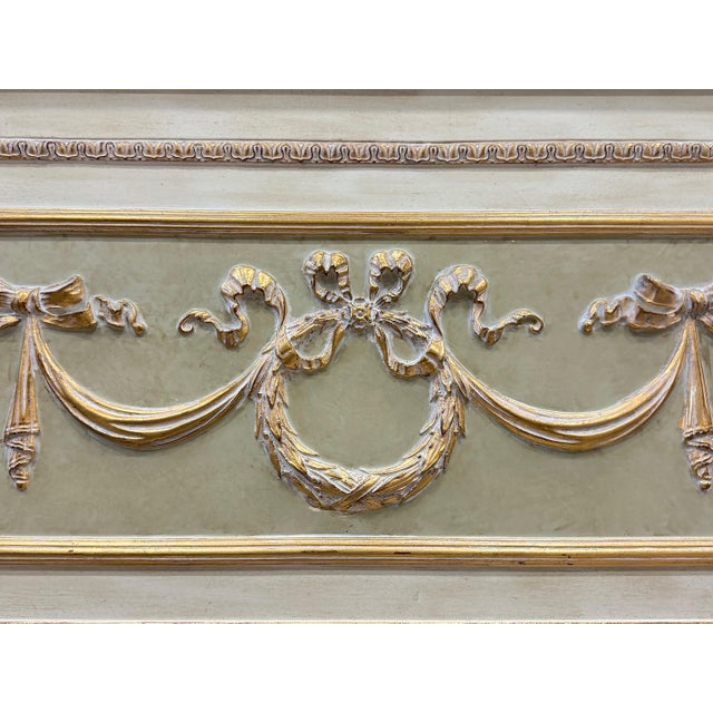 Vintage Carved Wood Beveled Trumeau Mirror in Louis XVI Style, Painted and Gilt For Sale - Image 4 of 9
