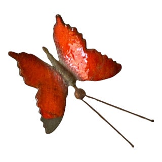 Enamel Butterfly Kinetic Wire and Rock Sculpture For Sale
