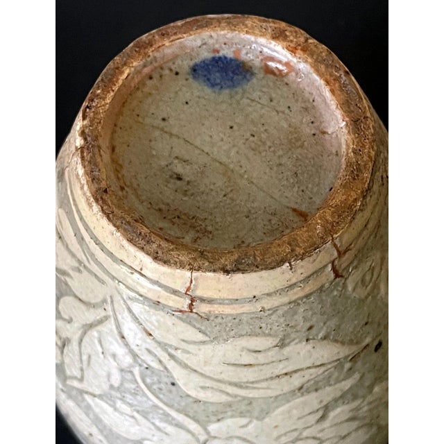 Antique Korean Buncheong Incised Design Ceramic Vase For Sale - Image 10 of 13