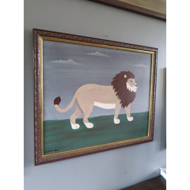 2020s Contemporary 'Majestic Lion' Original Naive Style Animal Oil Painting by British Artist Matt Rix, Framed For Sale - Image 5 of 12