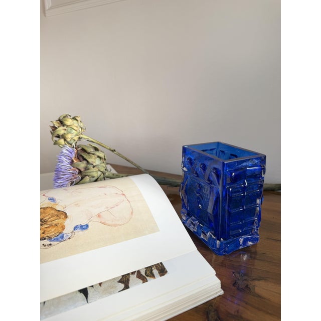 Blue Cobalt Blue Pressed Glass Vase by Josef Schott for Smålandshyttan, Sweden, 1960s For Sale - Image 8 of 18