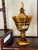 Art Deco Antique Bohemian Amber Glass With Gold Enameled Compote VaseWith Cover For Sale - Image 3 of 5