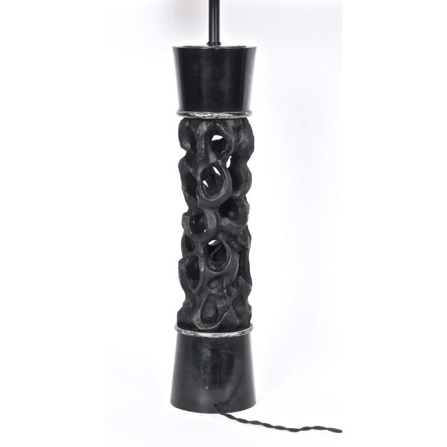 Wood 1950s James Mont Carved Black Ebonized Wood Table Lamp For Sale - Image 7 of 13