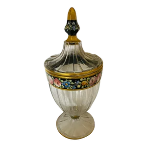 Antique Heisey Hand-Painted Glass Candy Jar