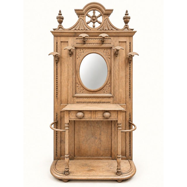 Napoleon III Style Oak Entryway Wardrobe with Beveled Mirror For Sale - Image 9 of 10