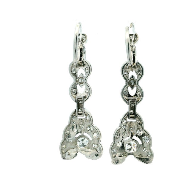 Metal One-of-a-Kind Talia Jade Deco Revival Diamond Drop Earrings Platinum 5.50 Ct For Sale - Image 7 of 11