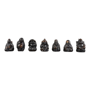 Vintage Japanese Seven Lucky Gods Bronzed Metal Netsuke Figurines - Set of 7