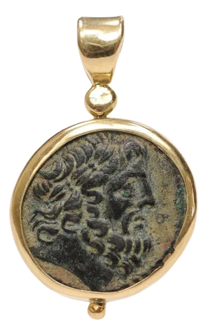 15th Century & Earlier Syrian Coin Pendant, Zeus & Elephant, w18K