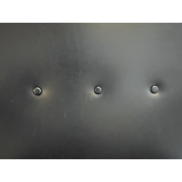 Mid-20th Century Black, Button-Tufted, Faux Leather Accent Chair With Wooden Legs & Arms - Vintage Charm! For Sale - Image 4 of 15