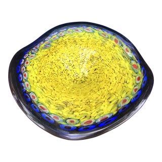 Contemporary Dale Tiffany Yellow and Blue Art Glass Bowl/Wall Hanging For Sale