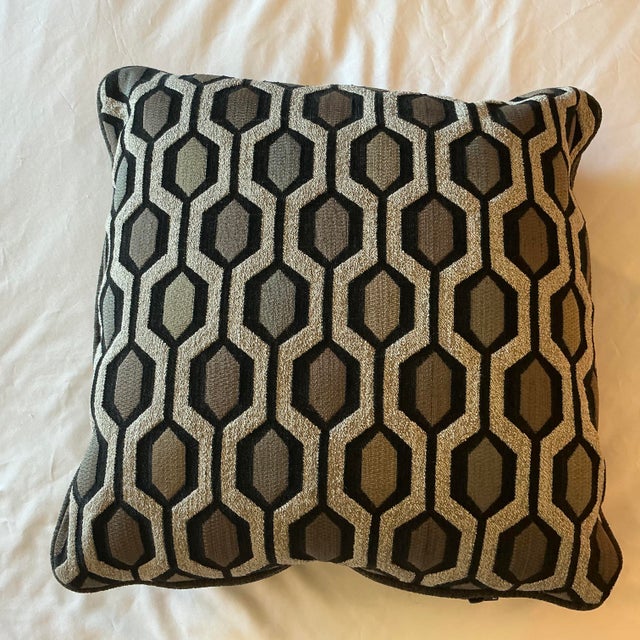 Textile 1980s Abstract Boho Chic Geometric Gray & Black Chenille Tapestry Style Pillows - Set of 3. For Sale - Image 7 of 10