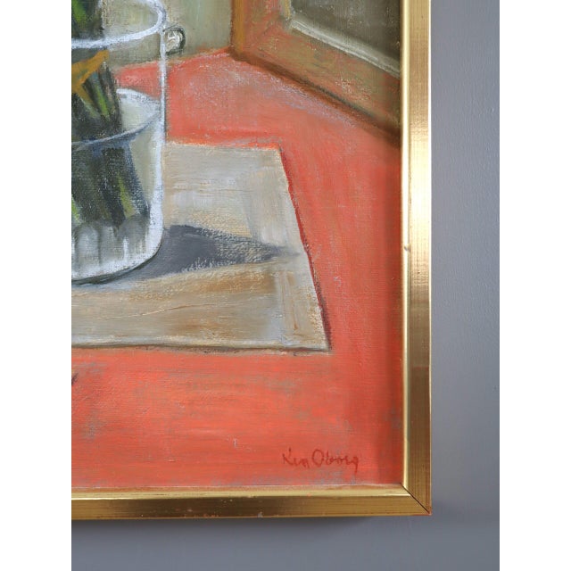 Textile Mid-Century Modern 'Purple Blooms' Expressive Swedish Still Life Oil Painting, Framed For Sale - Image 7 of 11