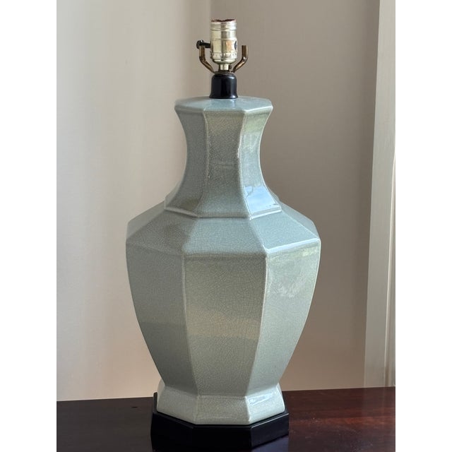 Mid-20th Century Crackle-Glazed Celadon Table Lamp For Sale - Image 4 of 17