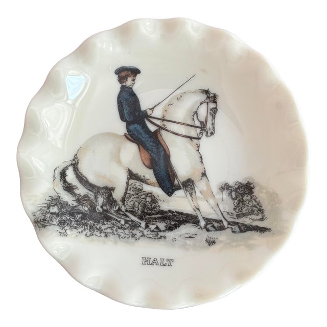 Small Vintage Equestrian Catchall Dish With Scalloped Edge For Sale