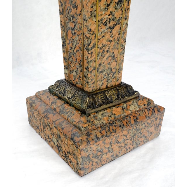 Tall Antique c1920s Brass Mount Inlayed Granite 12” Square Pedestal Stand MINT For Sale - Image 10 of 11