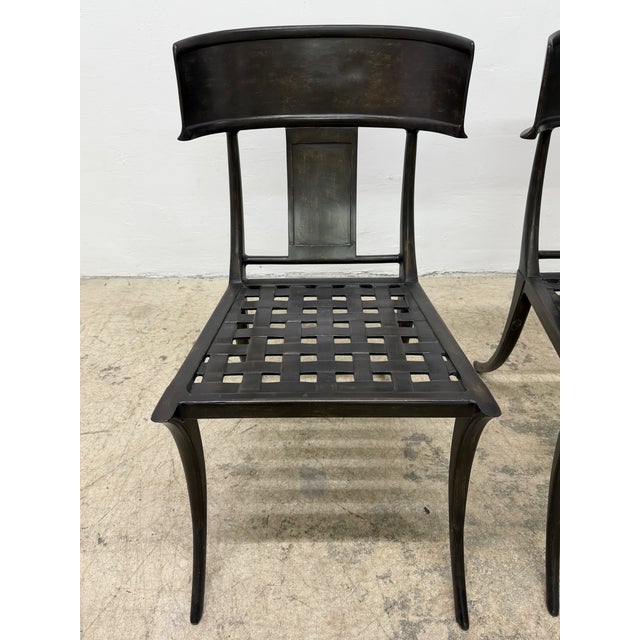 Michael Taylor Bronzed Klismos Garden Chairs With Leather Cushions, 1990s For Sale - Image 13 of 18