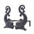 Pair of cast iron dolphin form andirons on iron log rests. The andirons are facing and the log rests are removable and...