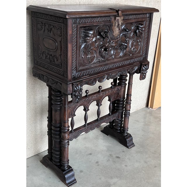 Baroque 20th Century Spanish Baroque Style Cabinet on Stand, Bargueno or Varqueno For Sale - Image 3 of 12