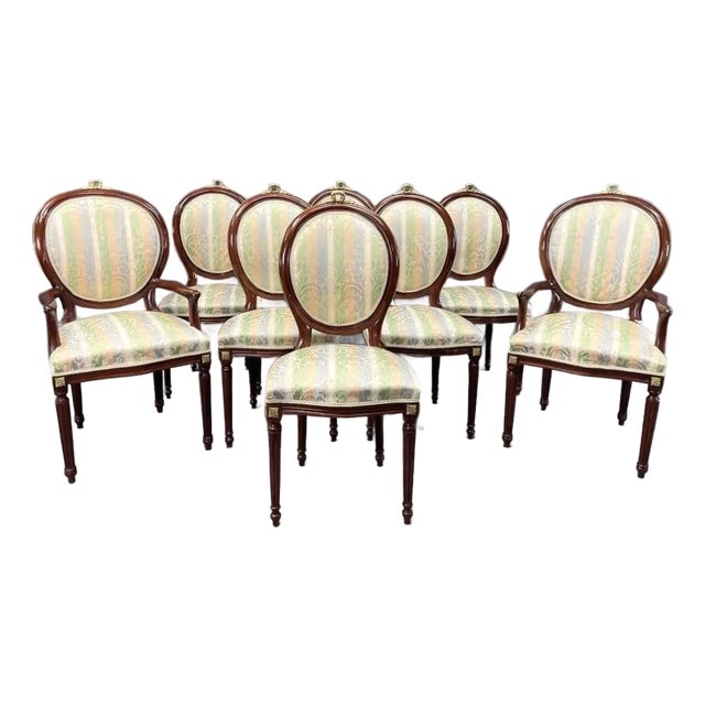 Vintage Louis XVI Style Oval Back Dining Chairs - Set of 8 For Sale