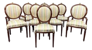 Vintage Louis XVI Style Oval Back Dining Chairs - Set of 8