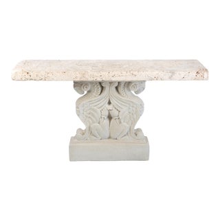 Griffin Faux Stone Base Fossilized Coral Limestone Top Console Hall Table Griffon Gryphon For Sale