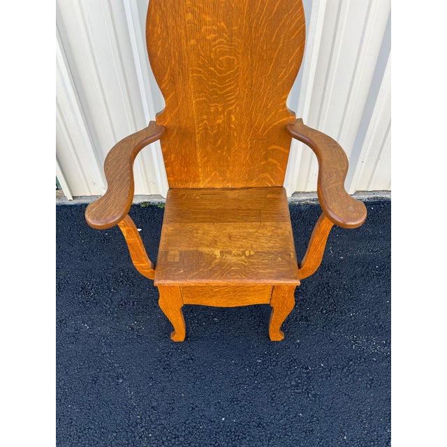 Brown Antique Tall Tiger Oak Hall Seat With Mirror For Sale - Image 8 of 12